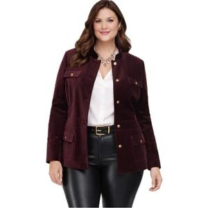 Talbots, Women's 100% Cotton Burgundy Velvet Jacket, Size 18